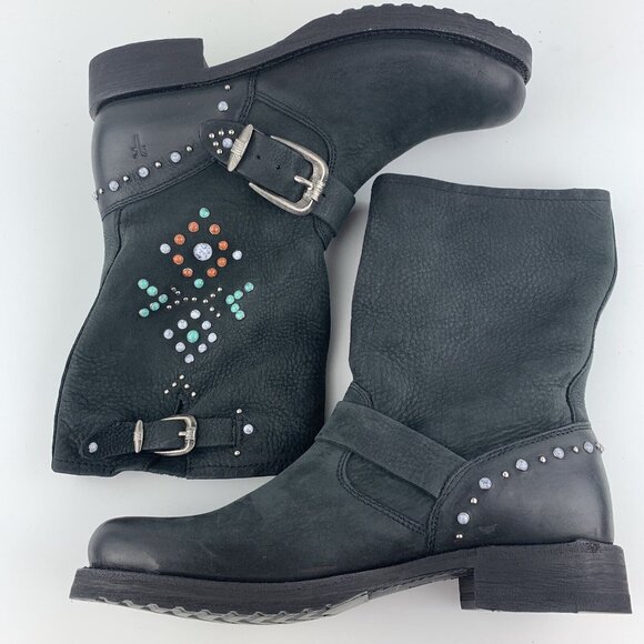 Womens Frye Boots Size 6.5 Veronica Stone Leather Bootie Goodyear Welt Buckles - Picture 5 of 12